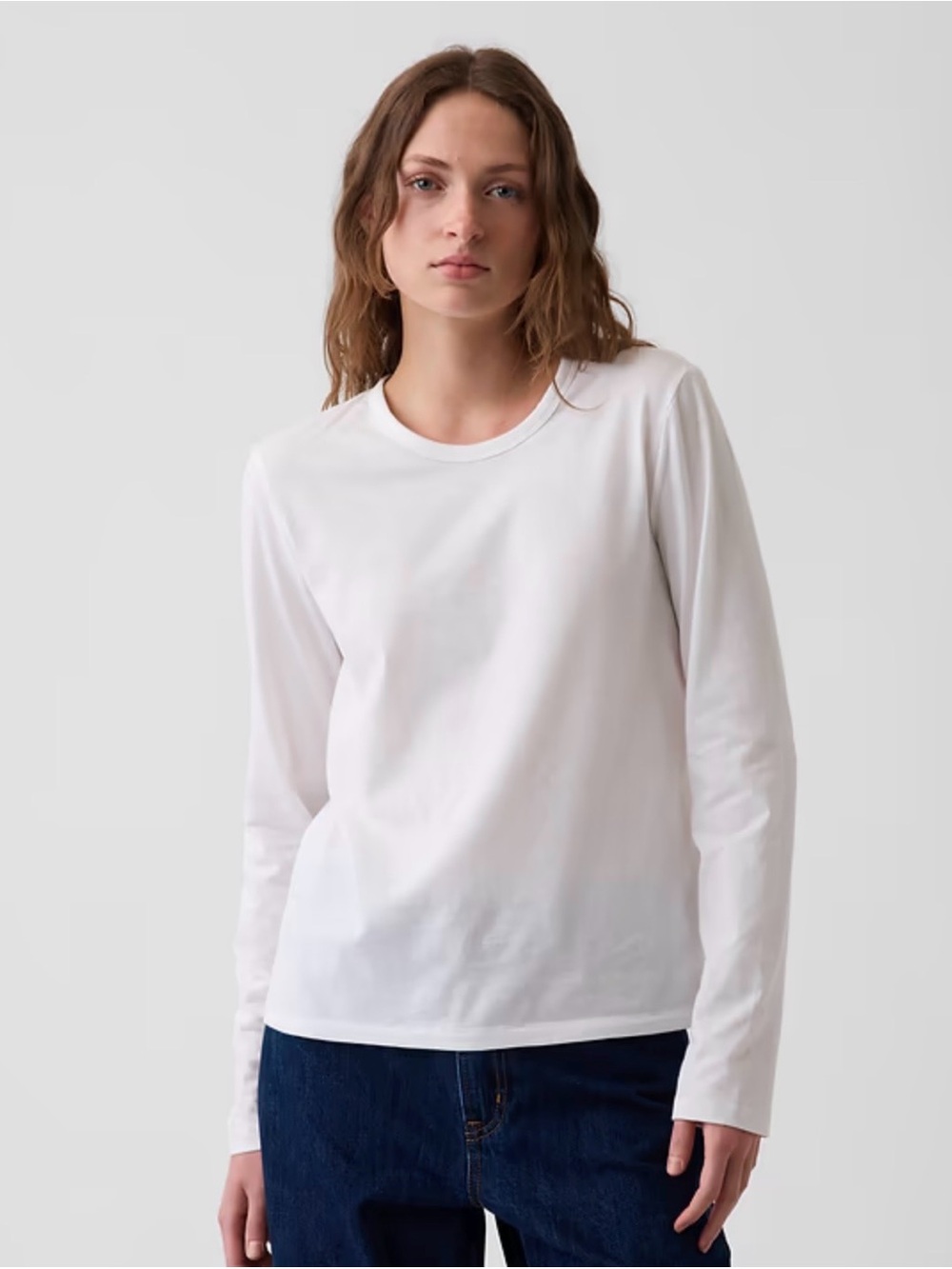 NWT GAP White Long-Sleeve 100% Ultra Soft Pima Cotton The Essential Crew T-Shirt